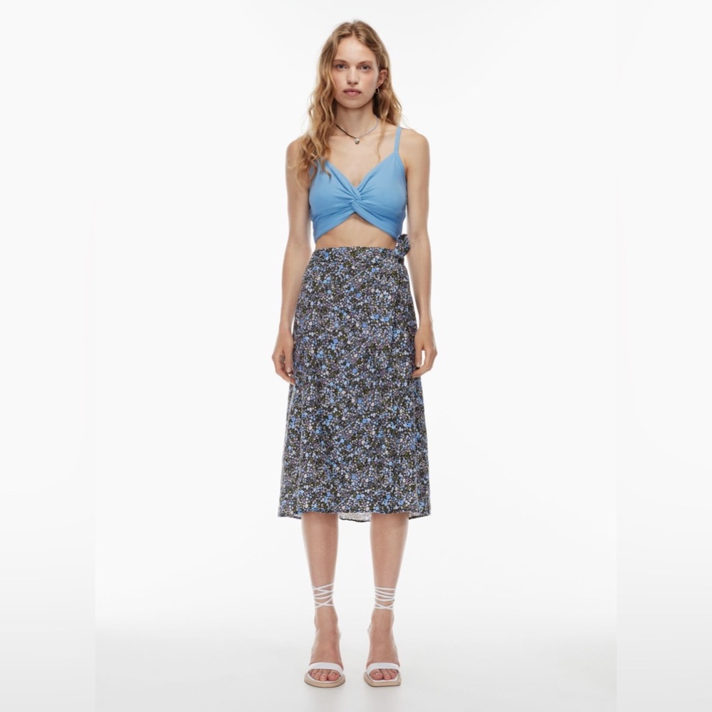 Wilfred Linen Floral Midi Skirt in Blue and Black